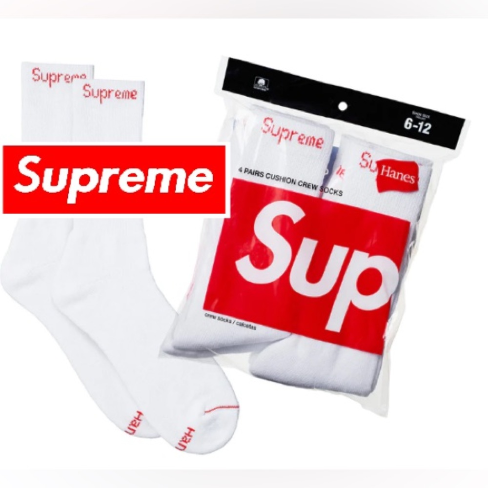 Authentic Supreme x Hanes Socks 4 pairs with an original Supreme sticker